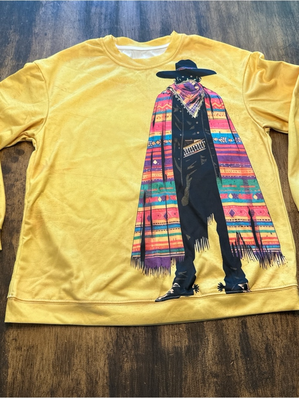 Yellow Graphic Western Poncho Sweatshirt
